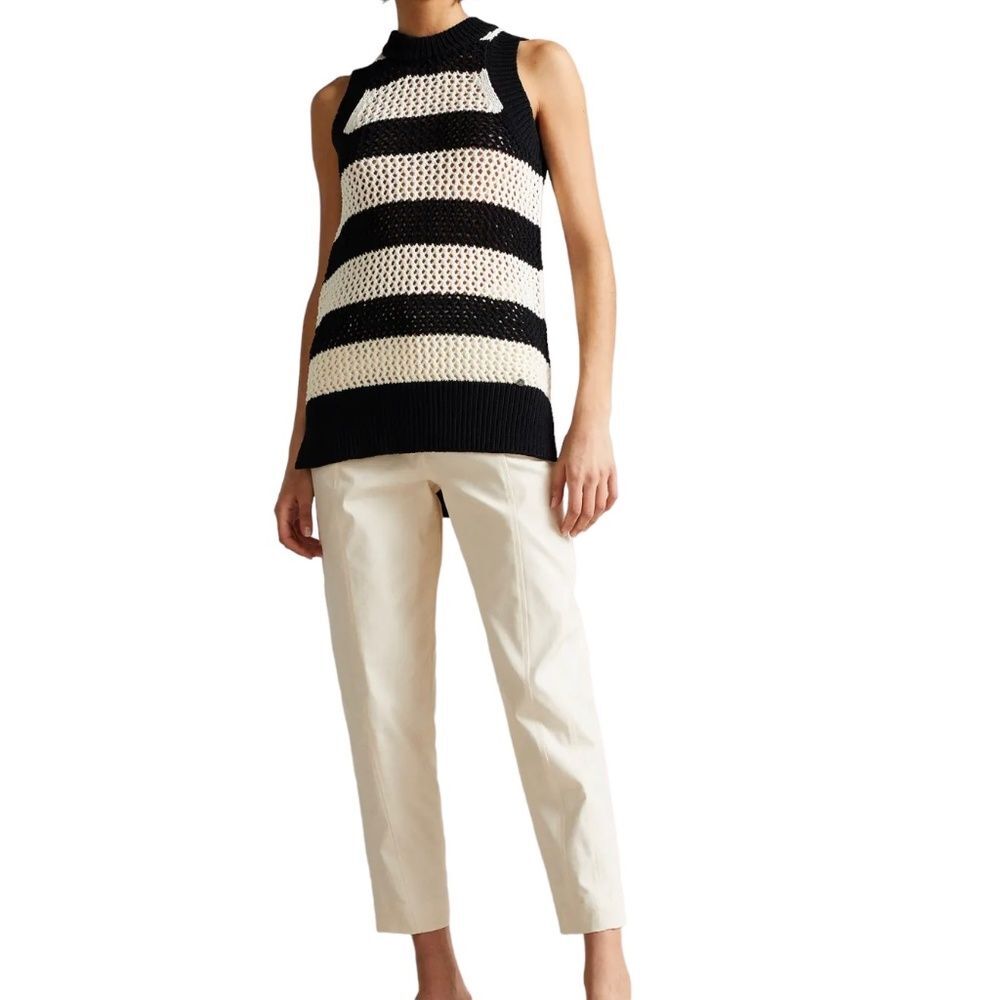 Ted Baker Heide Open Stitch Striped Tank Top Black Cream Knit US 4 Size 1